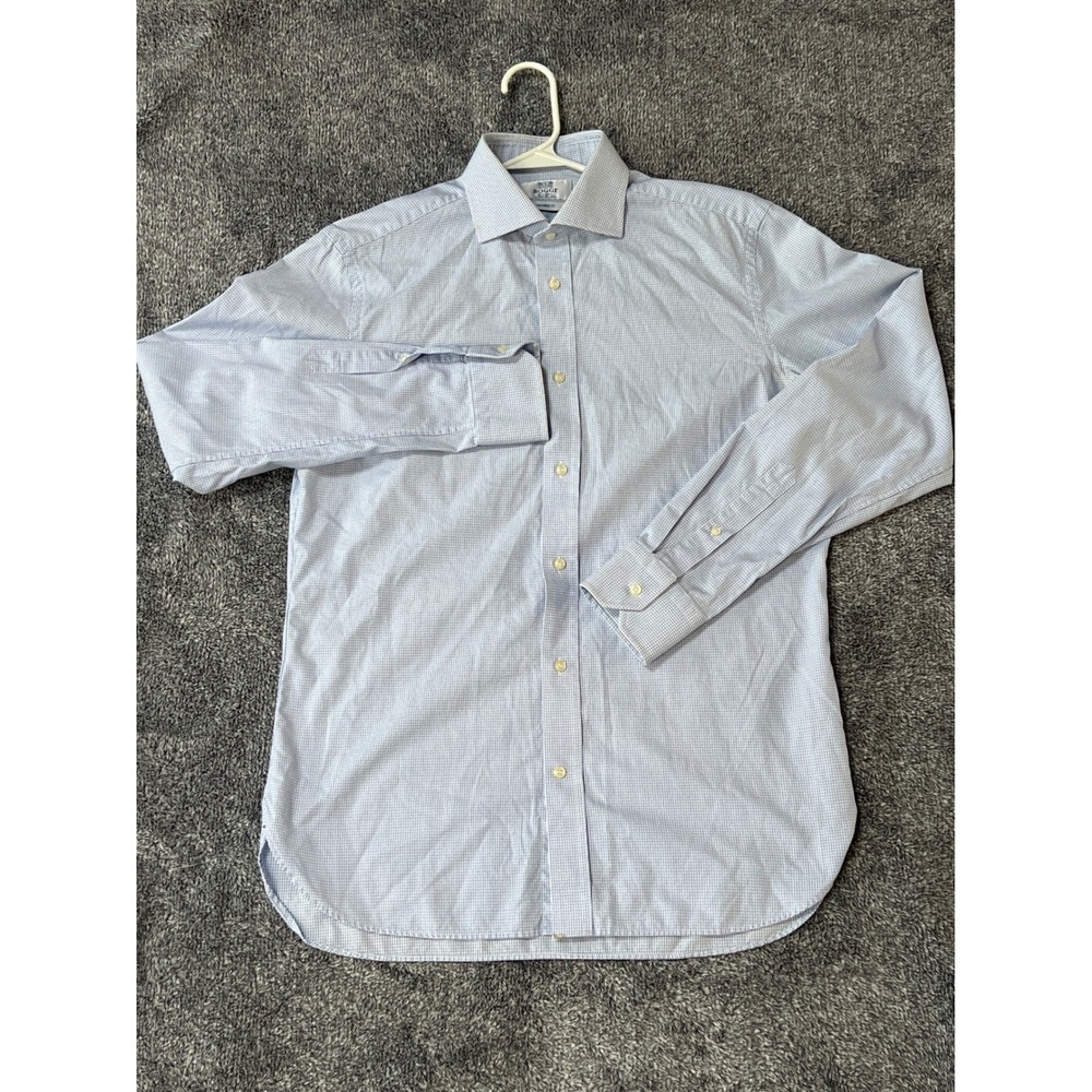 Boggi Milano Mens Light Blue Micro Check Spread Collar Dress Shirt Cotton